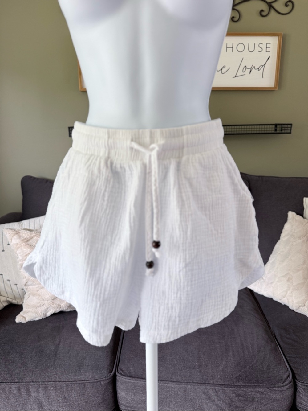 High-Rise White Drawstring Women's Shorts